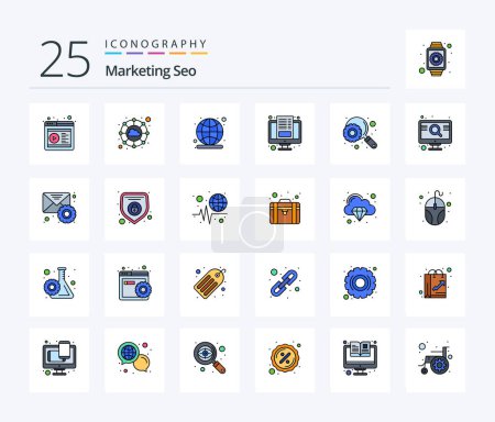 Illustration for Marketing Seo 25 Line Filled icon pack including search. engine. global. screen. blog - Royalty Free Image