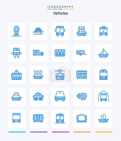 Illustration for Creative Vehicles 25 Blue icon pack  Such As truck. jet. transport. transport. vessel - Royalty Free Image