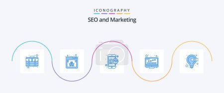 Illustration for Seo Blue 5 Icon Pack Including bulb. monitoring. web. monitor. online data - Royalty Free Image