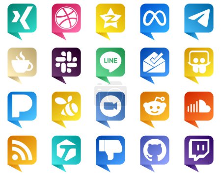 Illustration for 20 High Resolution Chat bubble style Social Media Icons such as pandora. inbox. messenger. line and icons. Customizable and unique - Royalty Free Image