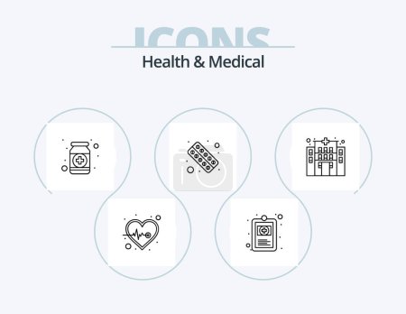Téléchargez les illustrations : Health And Medical Line Icon Pack 5 Icon Design. protection. health insurance. heart. research. laboratory - en licence libre de droit