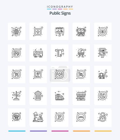 Ilustración de Signos públicos creativos Paquete de iconos de 25 esquemas, como público. Ojo. Anuncio. .. autobús público - Imagen libre de derechos