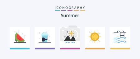 Illustration for Summer Flat 5 Icon Pack Including sun. heat. milkshake. summer. outdoor. Creative Icons Design - Royalty Free Image