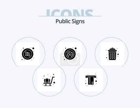 Téléchargez les illustrations : Panneaux publics Glyph Icon Pack 5 Icon Design. en public. poubelle. image. endroit. feu - en licence libre de droit