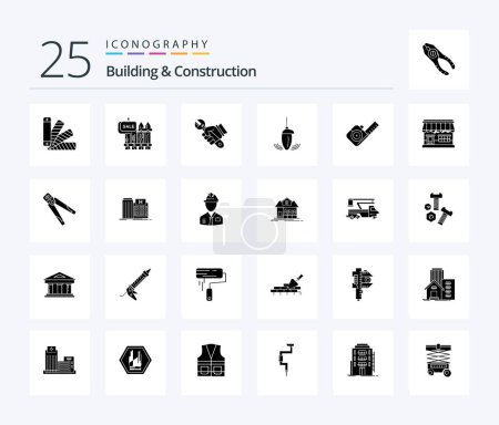 Téléchargez les illustrations : Building And Construction 25 Solid Glyph icon pack including measurement. sinker. garden. hand. fix - en licence libre de droit