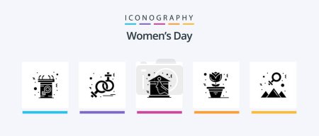 Illustration for Womens Day Glyph 5 Icon Pack Including happy. pot. home. home.. Creative Icons Design - Royalty Free Image