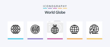 Ilustración de Globe Line 5 Icon Pack Incluido. globo. Viajar. Diseño de iconos creativos - Imagen libre de derechos