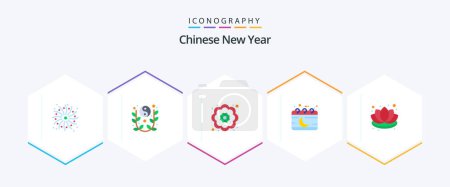 Ilustración de Año Nuevo Chino 25 Pack icono plano incluyendo decoraciones. Luna. decorativo. mes. chinas - Imagen libre de derechos