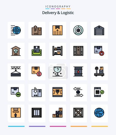 Téléchargez les illustrations : Creative Delivery And Logistic 25 Line FIlled icon pack  Such As graph. analysis. export. . shipping services - en licence libre de droit
