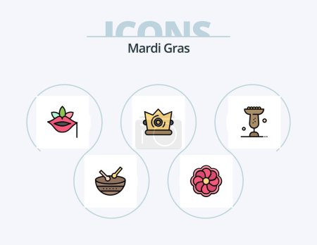 Illustration for Mardi Gras Line Filled Icon Pack 5 Icon Design. flower. heart lollipop. mardi gras. confectionery. mardi gras - Royalty Free Image