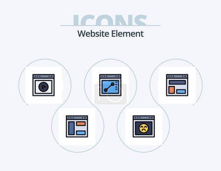 Téléchargez les illustrations : Site Web Element Line Filled Icon Pack 5 Icon Design. Arrête. site web. page. page web. navigateur - en licence libre de droit