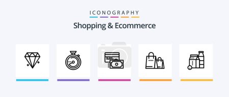 Téléchargez les illustrations : Shopping And Ecommerce Line 5 Icon Pack Including time. sea. location pin. on. cart. Creative Icons Design - en licence libre de droit