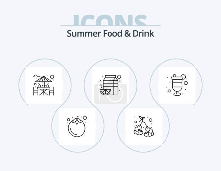 Téléchargez les illustrations : Summer Food and Drink Line Icon Pack 5 Icon Design. cream. vegetable. fruits. seasoning. carrot - en licence libre de droit