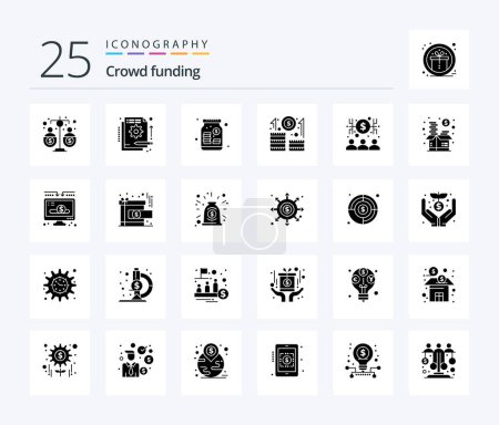 Illustration for Crowdfunding 25 Solid Glyph icon pack including startup. career. in. business. venture - Royalty Free Image