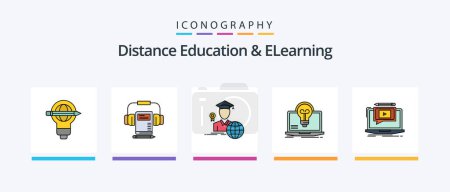 Illustration for Distance Education And Elearning Line Filled 5 Icon Pack Including university. presentation. cv. file. laptop. Creative Icons Design - Royalty Free Image