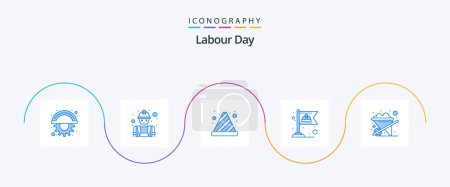 Illustration for Labour Day Blue 5 Icon Pack Including gardening. labour. cone. labor. communist - Royalty Free Image