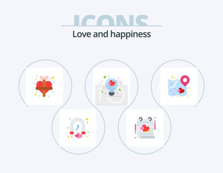Illustration for Love Flat Icon Pack 5 Icon Design. heart. love bulb. valentines. love. add - Royalty Free Image