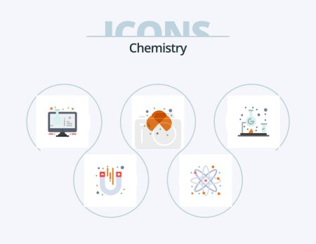 Illustration for Chemistry Flat Icon Pack 5 Icon Design. study. cells. atom. atoms. sample tube - Royalty Free Image