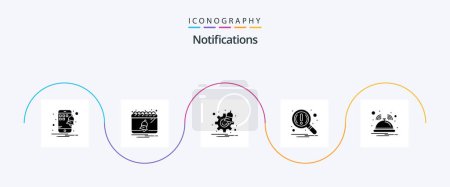Illustration for Notifications Glyph 5 Icon Pack Including notification. bell. options. search. magnifier - Royalty Free Image