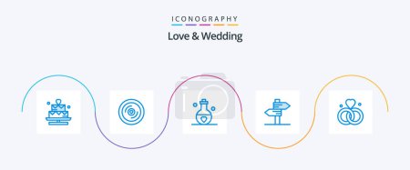 Ilustración de Love And Wedding Blue 5 Icon Pack Including love. direction. wedding. valentine. passion - Imagen libre de derechos
