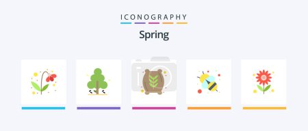 Illustration for Spring Flat 5 Icon Pack Including nature. farm. flour sack. honey bee. bee. Creative Icons Design - Royalty Free Image
