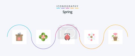 Ilustración de Spring Flat 5 Icon Pack Including growth. nature. beetle. floral. flower - Imagen libre de derechos