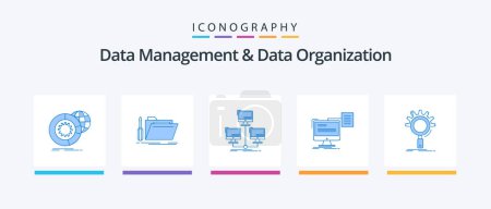 Illustration for Data Management And Data Organization Blue 5 Icon Pack Including print. resume. resource. computer. connection. Creative Icons Design - Royalty Free Image