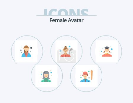 Ilustración de Mujer Avatar Flat Icon Pack 5 Icon Design. jugador de golf. golf femenino. Jugador. Planificador. gerente - Imagen libre de derechos