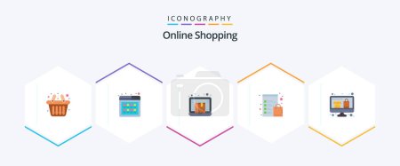 Illustration for Online Shopping 25 Flat icon pack including computer. list. box. clipboard. online - Royalty Free Image