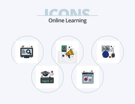 Ilustración de Línea de aprendizaje en línea llenado Icon Pack 5 Icon Design. laptop. conocimiento. aprendiendo. global. artículo - Imagen libre de derechos