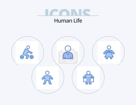 Illustration for Human Blue Icon Pack 5 Icon Design. . people. bicycle. bow tie. human - Royalty Free Image