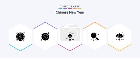 Téléchargez les illustrations : Chinese New Year 25 Glyph icon pack including music. festival. year. chinese. light - en licence libre de droit