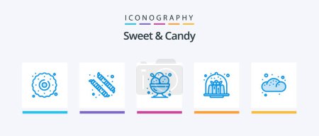 Téléchargez les illustrations : Pack de 5 icônes Sweet And Candy Blue incluant la boulangerie. dessert. dessert. gâteau. brownie. Icônes créatives Design - en licence libre de droit