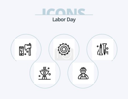 Téléchargez les illustrations : Labor Day Line Icon Pack 5 Icon Design. . architecture. saw. crain. fix - en licence libre de droit