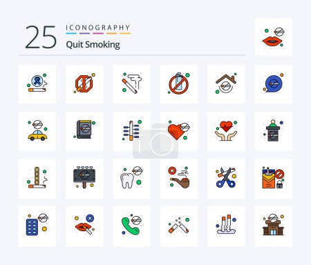 Téléchargez les illustrations : Quit Smoking 25 Line Filled icon pack including smoking. flame. not allowed. fire. stubbed - en licence libre de droit