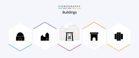 Ilustración de Edificios 25 Paquete de iconos de glifos incluyendo edificio. tienda. industria. mercado. edificio - Imagen libre de derechos