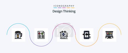 Illustration for Design Thinking Line Filled Flat 5 Icon Pack Including drawing. mobile. minus. education. bolt - Royalty Free Image