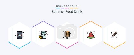 Illustration for Summer Food Drink 25 FilledLine icon pack including brochette. barbecue. drink. summer. pizza - Royalty Free Image