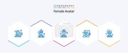 Téléchargez les illustrations : Female Avatar 25 Blue icon pack including female. recording. technician. microphone. medical - en licence libre de droit