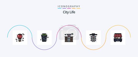 Illustration for City Life Line Filled Flat 5 Icon Pack Including shop. city. city. light. life - Royalty Free Image