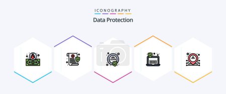 Illustration for Data Protection 25 FilledLine icon pack including . dedicated. compliance. address. security - Royalty Free Image