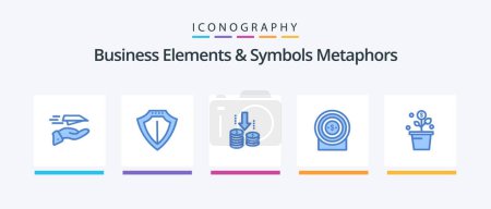 Illustration for Business Elements And Symbols Metaphors Blue 5 Icon Pack Including growing. achievement. protect. money. analysis. Creative Icons Design - Royalty Free Image