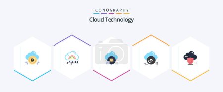 Ilustración de Cloud Technology 25 Pack de iconos planos que incluye nube. Disco. conectar. cd. chip - Imagen libre de derechos