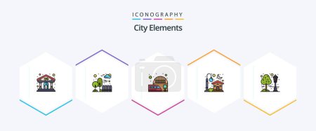 Ilustración de City Elements 25 FilledLine icon pack including city. moon. railway station. light. home - Imagen libre de derechos