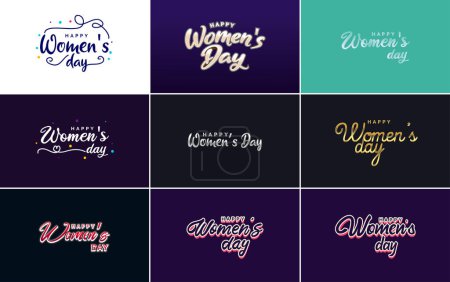 Ilustración de Abstract Happy Women's Day logo with a women's face and love vector design in pink and purple colors - Imagen libre de derechos