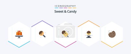 Ilustración de Sweet And Candy 25 Pack icono plano incluyendo galletas. Pastel. Dulces. Dulces. dulces - Imagen libre de derechos