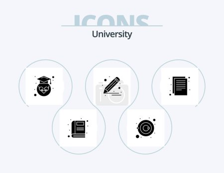 Illustration for University Glyph Icon Pack 5 Icon Design. files. write. owl. pen. draw - Royalty Free Image