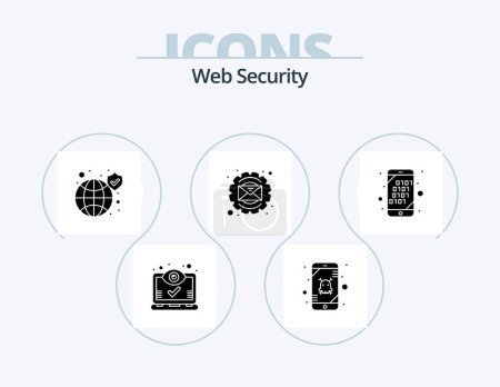 Illustration for Web Security Glyph Icon Pack 5 Icon Design. process. gear. virus. email. secure - Royalty Free Image