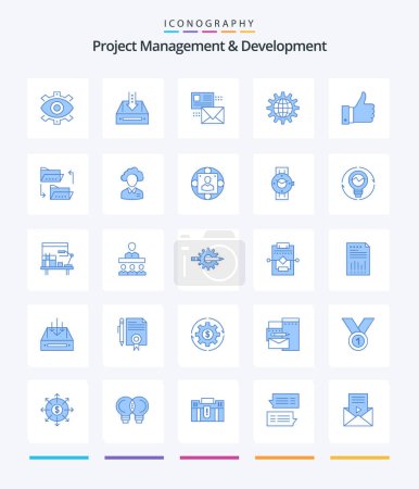 Ilustración de Gestión y desarrollo de proyectos creativos Paquete de 25 iconos azules, como la lista. conversación. caja. correo. proyecto - Imagen libre de derechos