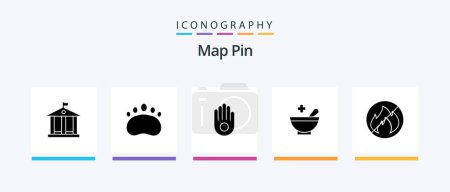 Téléchargez les illustrations : Carte Pin Glyphe 5 Icône Pack Inclus. Palme. Non. camper. Icônes créatives Design - en licence libre de droit